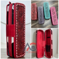 Étui de luxe en cuir de vachette repoussé à la main avec paillettes, nouveau design, pour fer à friser et lisseur, résistant à la chaleur, avec fermeture éclair, grand format pour femme