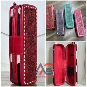 Étui de voyage de luxe en cuir de vachette floral, nouveau design, fait main, résistant à la chaleur, avec fermeture éclair, pour fer à boucler et lisseur - Product Image 1