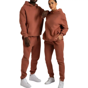 Haute qualité unisexe Logo personnalisé hiver solide 2 pièces 100% coton survêtement sweats à capuche pantalons de survêtement respirant léger décontracté - Product Image 2