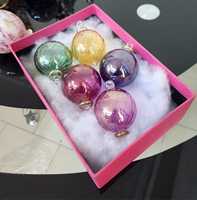 Ensemble d'ornements de Noël en verre faits à la main, 8 cm, boules dorées peintes à la main, décoration de luxe pour arbre, fabricant en gros