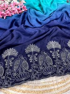 Multi bordado con elegante diseño de pájaro trabajo Chinon tela azul Saree exclusiva blusa elegante fiesta Festival más vendido desgaste - Product Image 3