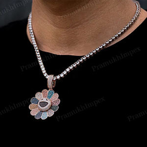 Colgante de Plata 925 con Forma de Girasol, Multicolor, con Moissanita, Cara Sonriente, Chapado en Oro, Estilo Hip Hop, Joyería Iced Out, Superventas - Product Image 3