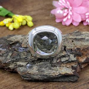 แหวนเงินสเตอร์ลิง92.5พร้อมพลอยอเมทิสต์สีเขียวตัดขอบรูปดอกไม้และตัวเลขสำหรับงานแต่งงาน - Product Image 4