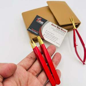 Pince à épiler à sourcils en or rouge pince à sourcils pointue inclinée en acier inoxydable durable personnalisée avec ciseaux à ressort et étui - Product Image 3