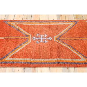 Alfombra Vintage, Alfombra Turca de 3x12.6 pies, Alfombra de Lana Geométrica Naranja y Rosa - Product Image 3