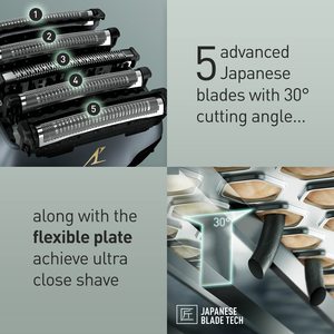 Rasoir électrique 5 lames pour usage humide et sec, tondeuse à poils faciaux pour hommes, pour nez et oreilles, en plastique noir, application domestique - Product Image 5