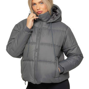 หมวกขนสัตว์มีฮู้ดสำหรับผู้หญิงเสื้อแจ็คเก็ตบุนวมมีซิปมีกระดุมสำหรับฤดูหนาวเสื้อโค้ทคู่เสื้อแจ็คเก็ตขนเป็ดสีเทา - Product Image 1