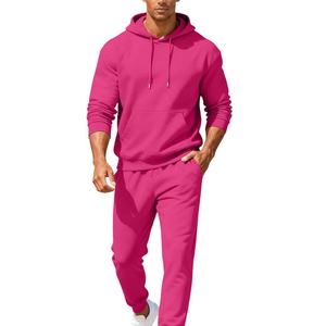 Combinaison de jogging rose unie pour homme personnalisée |   Ensemble sweat à capuche et jogging en polaire |   Survêtement streetwear |   Vêtements en gros - Product Image 1