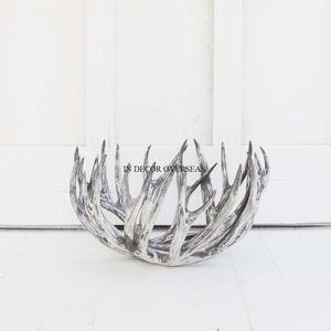 Black Color Buds And Gold Plated Leaves Designer <b>Silver</b> Color Shiny Polished Hammered Texture Heavy Duty Metal Serving <b>Bowl</b> - Product Image 4