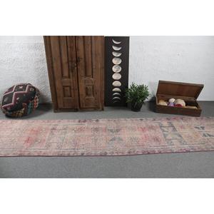 Turkish Rug, 2.9x12.7 ft <b>Runner</b> Rug, <b>Red</b> Gray Herki Wool Rug - Product Image 3