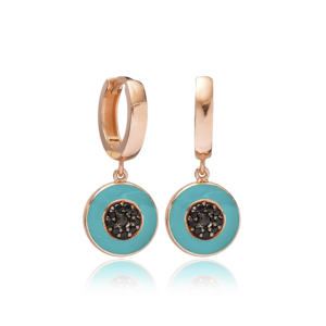 Round <b>Black</b> Zircon Blue Enamel <b>Dangle</b> <b>Earrings</b> Turkish Handmade Wholesale 925 Sterling Silver Jewelry - Product Image 1