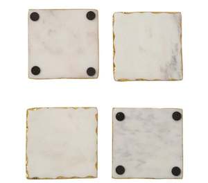 Set of 4 White <b>Marble</b> <b>Coasters</b> Artisan Craft with Gold Foiling Square Design Mats & Pads - Product Image 5