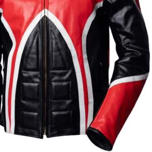 Veste en cuir pour homme inspirée de la moto, design à panneaux contrastés, fermeture éclair, coupe ajustée, veste décontractée tendance - Product Image 5