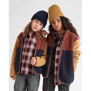 Veste d'extérieur pour enfants zippée en Sherpa marron avec design Colorblock - Product Image 5