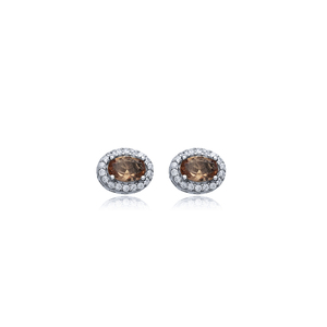 Boucles d'oreilles clous en argent sterling 925, forme ovale, design CZ, pierre Sultanite, fabrication artisanale turque, vente en gros - Product Image 1