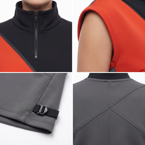 Women's Techwear Half Zip <b>Mock</b> <b>Neck</b> Crop Tank <b>Top</b>-Structural Sleeveless Vest for Athletic Streetwear & Gym - Product Image 4