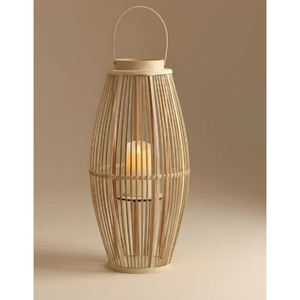 Lanterne à bougie en rotin naturel élégante, tissée à la main, écologique, cylindrique, pour table et sol, accessoire d'éclairage pour la décoration de la maison - Product Image 4