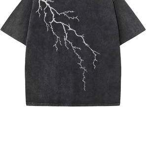 Camiseta Oversize Corta de Algodón Negra Vintage con Lavado Ácido y Efecto Desgastado por el Sol, con Estampado Puff Screen Printing, para Hombre - Product Image 5