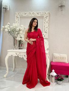 ชุดส่าหรีดีไซน์หรูหราสำหรับงานแต่งงานและงานปาร์ตี้ตัดเย็บด้วยวัสดุผ้าที่ทนทาน - Product Image 6