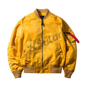 <b>Hot</b> Selling Men's Yellow Bomber Jacket Street Style Casual Fall Winter Warm Fashion Outwear with Stand Collar for Work and <b>Play</b> - Product Image 1