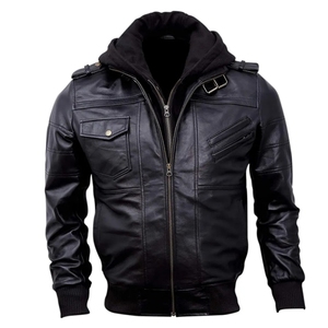 Durable Men's Black Genuine Cow Skin <b>Canvas</b> <b>Jacket</b> Waterproof Breathable Windproof Eco-Friendly High-Performance Interior Winter - Product Image 1