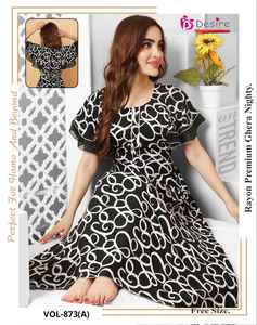 Dernière tenue de créateur à feuilles persistantes Nouvelle collection Style moderne Premium Rayon Ghera Nighty Fabrication de travaux imprimés en Inde - Product Image 4