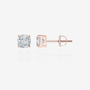 Certified 18K Gold Stud <b>Earrings</b> with Lab Grown Cushion Cut Diamond Solitaire for Engagement - Product Image 4