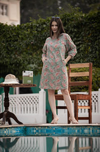 Hand Block Printed 100% Cotton <b>Dress</b> for Summer Sustainable Handcrafted Casual Straight Lightweight <b>Dress</b> for Daily Wear - Product Image 2