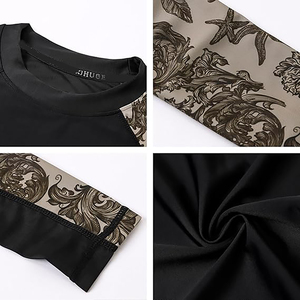 Conjunto de Traje de Baño de Dos Piezas para Hombre Adulto, Secado Rápido, Manga Larga, Spandex/Poliéster 220g, Estampado Digital, Pantalones Cortos de Playa Negros de 160cm - Product Image 4