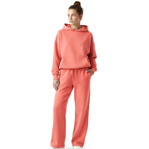 Conjunto de 2 Piezas de Ropa Casual de Talla Grande, Transpirable, para Invierno, Ligero, de Punto, Sudadera con Capucha y Pantalones Deportivos, Color Sólido, Precio al por Mayor - Product Image 2