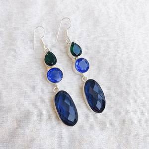 Pendientes Colgantes de Topacio Azul Facetado con Múltiples Piedras, Pendientes de Cristal Chapados en Plata 92.5, Joyería de Piedras Preciosas Boho Hecha a Mano, Regalo para Ella - Product Image 1