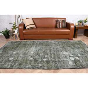 Tapis turc vintage 4,6 x 8,8 pieds, grand tapis, tapis en laine Ikat vert gris - Product Image 2