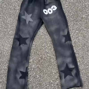 100% algodón ácido lavado desgastado mujeres parche apliques sudaderas con capucha holgados acampanados pantalones de chándal con cremallera Sudadera con capucha y conjunto de Jogger - Product Image 5