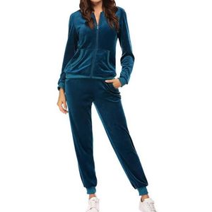 Wholesale Premium Women's Solid Front Hooded Velvet <b>Winter</b> Tracksuit Two-Piece Long Sleeve <b>Top</b> Jogger Pants Set Custom Color - Product Image 1