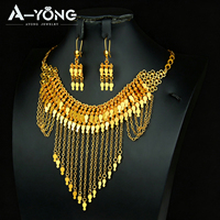 Elegante Conjunto de Joyería de Boda Estilo Árabe, Chapado en Oro de 24k, Diseño de Borlas de Alta Gama, Collar con Colgante y Aretes para Fiesta