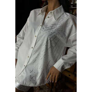เสื้อเชิ้ตผ้าป๊อปลินสไตล์โบฮีเมียนวินเทจประดับหินลายพระจันทร์ 3440 - Product Image 1