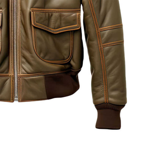 <b>Shearling</b> Coat Brown Plus Size Winter Style Premium Brown Cowhide Leather <b>Jacket</b> Embroidery Baseball <b>Bomber</b> Quality Leather - Product Image 5