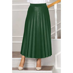 Falda Hijab de Satén Plisado Verde Esmeralda con Cintura Elástica, Suave y Transpirable, con Estampado Digital, Bordado y Decoración de Volantes - Product Image 3