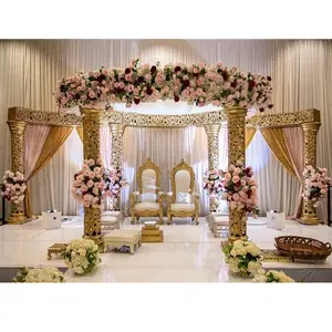 Marvelous Maharani Wedding Event FRP Mandap Hot Sale Wedding Gold Mandap Destination Weddings Mandap With Floral Decoration