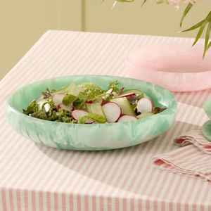 Bol peu profond en résine verte, motif marbre, plat de service, plat à fruits, plat à collation, vaisselle, cuisine, comptoir de cuisine, organisateur - Product Image 2