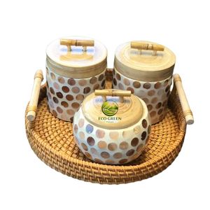 Artisan <b>Ceramic</b> Storage Jars with Bamboo Lids Mosaic Design Kitchen Counter Organizer Handmade Home Decor - Product Image 2