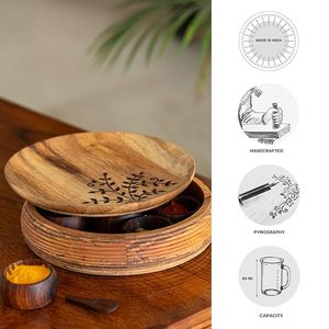 Boîte à épices en bois abordable avec plusieurs compartiments pour les besoins de la cuisine à domicile, bois naturel, masala dabba avec compartiments - Product Image 3