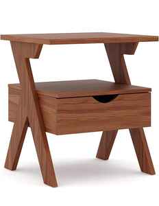 Modern Walnut Finish Single Drawer <b>Bedside</b> Table Open <b>Shelf</b> Curved Wooden Handle <b>for</b> Bedroom Living Room Storage Home Hospital - Product Image 1