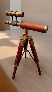 Telescopio Artesanal de Metal y Madera, Instrumento de Navegación de Latón Antiguo con Trípode de Madera, Decoración Náutica - Product Image 6