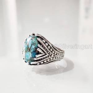 Nouvelle Arrivée Bague pour Homme en Argent Sterling 925 avec Pierre Précieuse Turquoise Cuivre Bleu Naturel, Pierre de Naissance de Décembre, Cadeau de Noël - Product Image 3