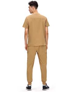 Traje de Jogger con múltiples bolsillos de mezclilla elástica para mujer, pantalones de manga corta con cuello levantado y uniforme de enfermera - Product Image 2