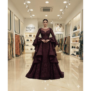 Vestido de Noche Elegante Morado al por Mayor con Mangas Campana, Cuentas Intrincadas y Lentejuelas - TENDENCIA de CP Luxury, Vestido Formal Maxi - Product Image 5