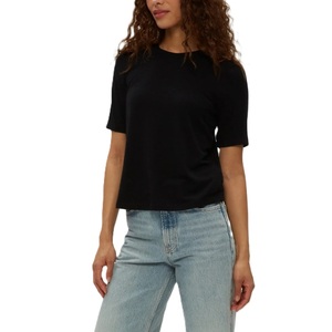 T-shirt décontracté pour femme en coton 100 % de haute qualité, motif uni, jersey teint, design compressé, col rond, manches courtes - Product Image 4