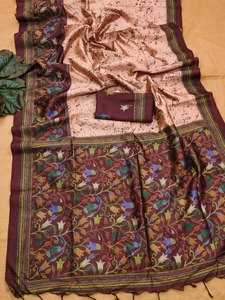 Meilleure vente 100% pur Tussar soie tissu fantaisie imprimé fleuri meilleure conception riche Pallu travail personnalisé confort auto-broderie Saree - Product Image 3