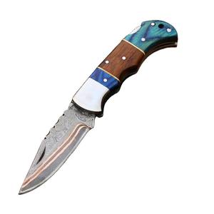 Couteau de poche pliable en acier Damas, best-seller, manche en bois de haute qualité, camping en plein air, survie, OEM - Product Image 1
